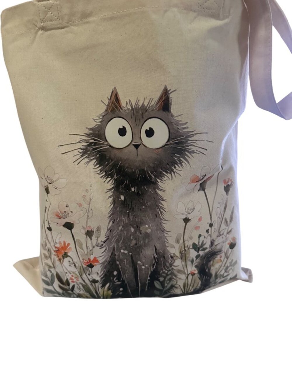 Lzerking Cotton Canvas Tote Bag 15x16 Cute Black Cat Floral Reusable Shopping